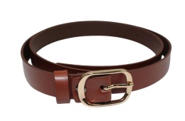 Pasek Damski Skórzany Gładki Arucce (PL) 25 mm Wąski BRĄZOWY Złota Klamra 