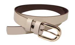 Pasek Damski Skórzany Gładki Arucce (PL) 25 mm Wąski CAPPUCINO Złota Klamra