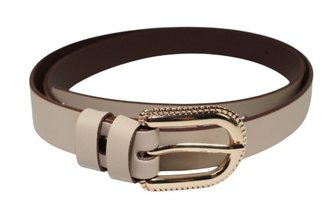 Pasek Damski Skórzany Gładki Arucce (PL) 25 mm Wąski CAPPUCINO Złota Klamra