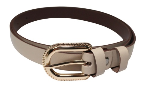 Pasek Damski Skórzany Gładki Arucce (PL) 25 mm Wąski CAPPUCINO Złota Klamra