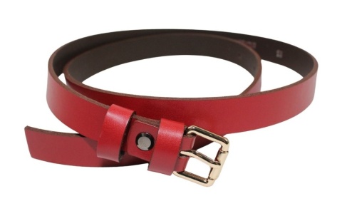 Pasek Damski Skórzany Gładki MASSIMO (PL) 20 mm BORDOWY Wąski Klamra Złota Z Rolką