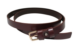 Pasek Damski Skórzany Gładki MASSIMO (PL) 20 mm KASZTANOWY Wąski Klamra Złota Z Rolką