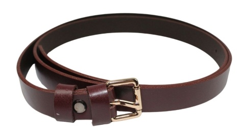 Pasek Damski Skórzany Gładki MASSIMO (PL) 20 mm KASZTANOWY Wąski Klamra Złota Z Rolką