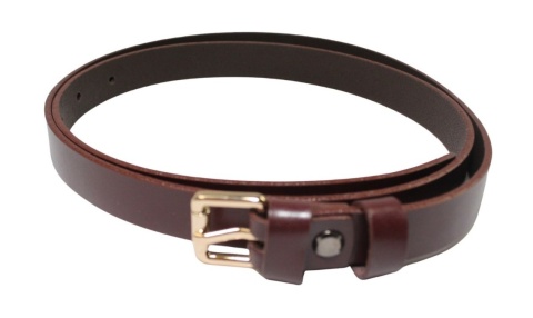 Pasek Damski Skórzany Gładki MASSIMO (PL) 20 mm KASZTANOWY Wąski Klamra Złota Z Rolką