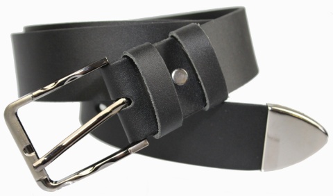 Pasek Skórzany COMPLEX (PL) CZARNY GŁADKI Z METALOWĄ KOŃCÓWKĄ Skóra NATURALNA DW EXTRA 40 mm