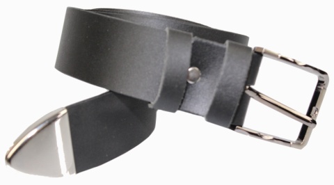 Pasek Skórzany COMPLEX (PL) CZARNY GŁADKI Z METALOWĄ KOŃCÓWKĄ Skóra NATURALNA DW EXTRA 40 mm