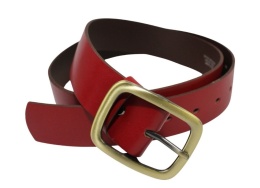 Pasek Skórzany Damski Arucce (PL) Skóra Naturalna EXTRA Gładki 40 mm CIEMNY CZERWONY Miedziana Klamra