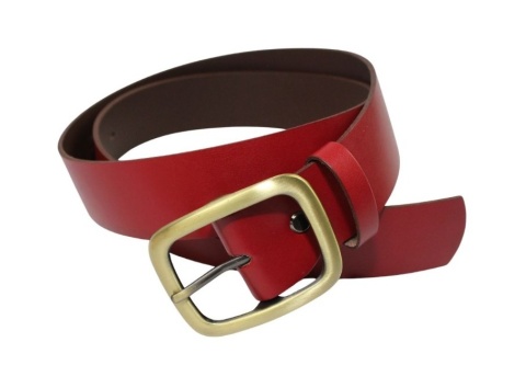 Pasek Skórzany Damski Arucce (PL) Skóra Naturalna EXTRA Gładki 40 mm CIEMNY CZERWONY Miedziana Klamra
