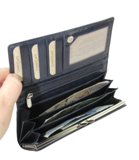 Portfel Damski Skórzany El Forest (PL) Klamra Skóra Bydlęca RFID 809 38 GRANATOWY 18 x 9,5 x 3 [cm]