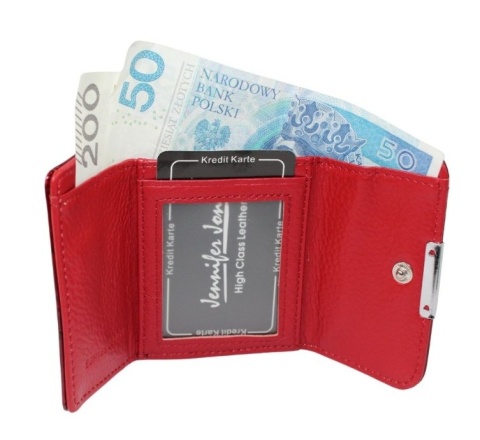 Portfel Damski Skórzany Rovicky (PL) Skóra Naturalna Lakierowany Mały Z Klamrą RFID RH-32 CZERWONY 9,5 x 7,5 x 3 [cm]