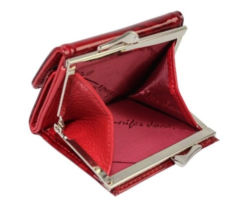 Portfel Damski Skórzany Rovicky (PL) Skóra Naturalna Lakierowany Mały Z Klamrą RFID RH-32 CZERWONY 9,5 x 7,5 x 3 [cm]