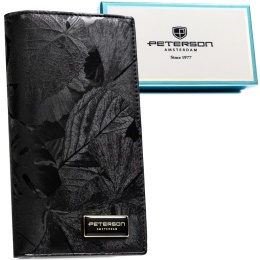 Portfel Damski Skórzany Peterson Aksamitny Długi Z Suwakiem Na Zewnątrz RFID PTN-PS1431 CZARNY 19,5 x 10 x 3,5 [cm]