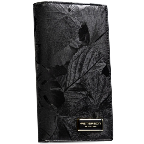 Portfel Damski Skórzany Peterson Aksamitny Długi Z Suwakiem Na Zewnątrz RFID PTN-PS1431 CZARNY 19,5 x 10 x 3,5 [cm]