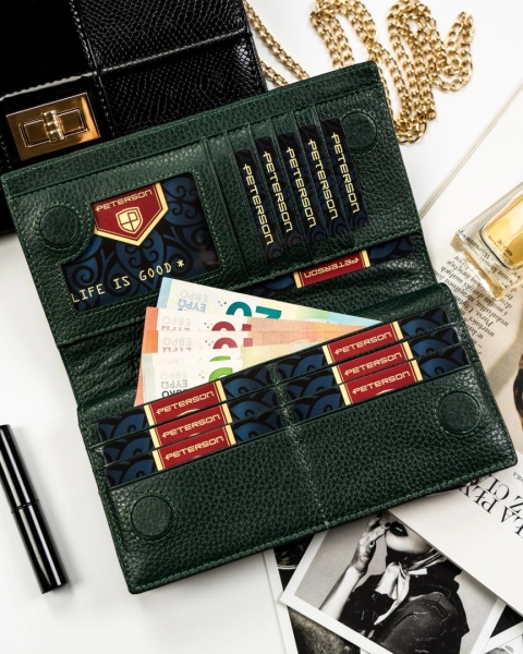 Portfel Damski Skórzany Peterson Aksamitny Długi Z Suwakiem Na Zewnątrz RFID PTN-PS1431 CZARNY 19,5 x 10 x 3,5 [cm]