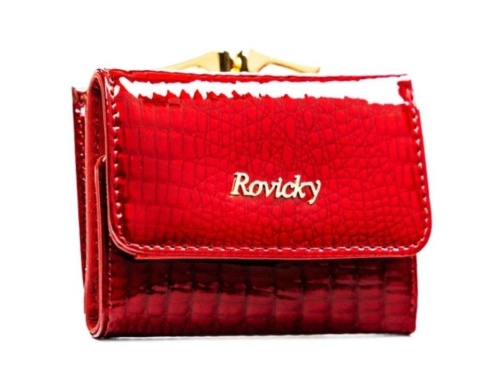 Portfel Damski Skórzany Rovicky (PL) Skóra Naturalna Lakierowany Mały Z Klamrą RFID RH-32 CZERWONY 9,5 x 7,5 x 3 [cm]