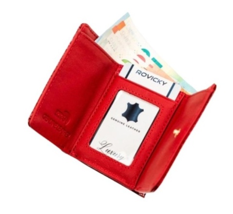 Portfel Damski Skórzany Rovicky (PL) Skóra Naturalna Lakierowany Mały Z Klamrą RFID RH-32 CZERWONY 9,5 x 7,5 x 3 [cm]