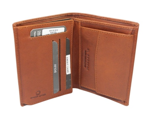 Portfel Męski Skórzany EL FORREST Skóra Bydlęca Duży Pionowy Bez Zapięcia Jedno Skrzydełko Dodatkowy Suwak RFID 896 26 KONIAKOWY