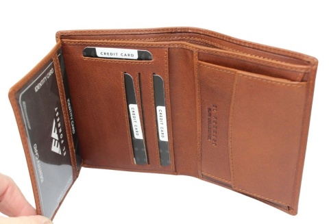 Portfel Męski Skórzany EL FORREST Skóra Bydlęca Duży Pionowy Bez Zapięcia Jedno Skrzydełko Dodatkowy Suwak RFID 896 26 KONIAKOWY