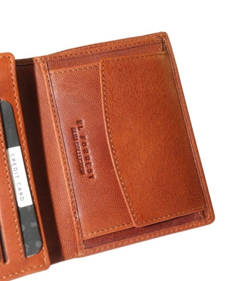 Portfel Męski Skórzany EL FORREST Skóra Bydlęca Duży Pionowy Bez Zapięcia Jedno Skrzydełko Dodatkowy Suwak RFID 896 26 KONIAKOWY