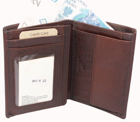 Portfel Męski EL FORREST Skóra Bydlęca Duży Pionowy Bez Zapięcia Jedno Skrzydełko RFID 861 CZEKOLADOWY 13,5 x 10 x 2,5 cm