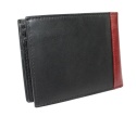 Portfel Męski Skórzany PIERRE CARDIN Skóra Licowa Duży Poziomy Bez Zapięcia CZARNY Z Czerwonym Paskiem 8806