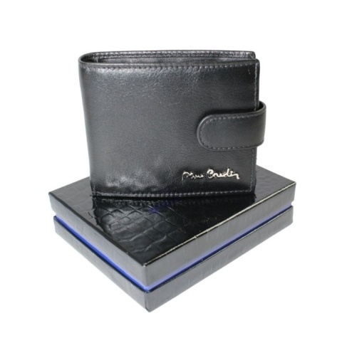 Portfel Męski Skórzany PIERRE CARDIN Skóra Licowa Mały Poziomy Z Zapinką Dwa Skrzydełka 323A CZARNY 10,5 x 9 x 2 [cm]