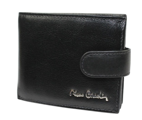 Portfel Męski Skórzany PIERRE CARDIN Skóra Licowa Mały Poziomy Z Zapinką Dwa Skrzydełka 323A CZARNY 10,5 x 9 x 2 [cm]