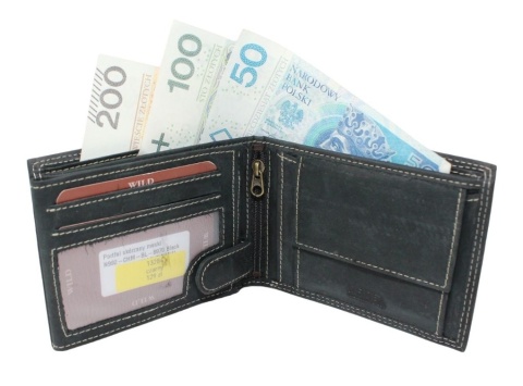 Portfel Męski Skórzany WILD Skóra Licowa Duży Poziomy Bez Zapięcia RFID CZARNY Zamszowy 8970 12,5 x 10 x 2  [cm]