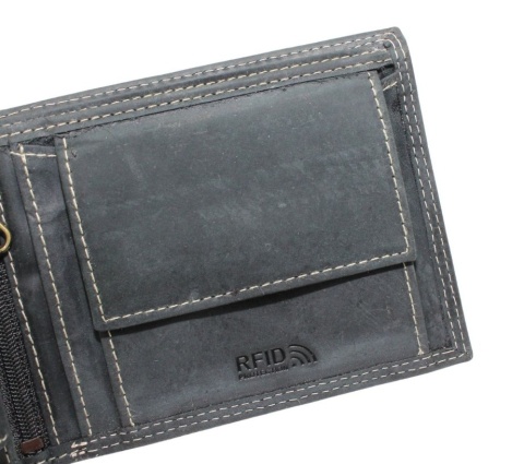 Portfel Męski Skórzany WILD Skóra Licowa Duży Poziomy Bez Zapięcia RFID CZARNY Zamszowy 8970 12,5 x 10 x 2  [cm]