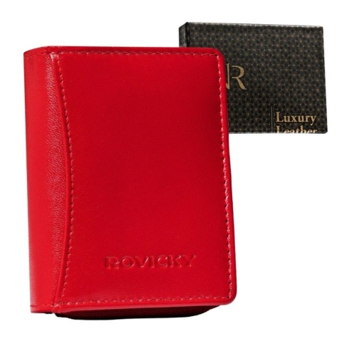 Portfel Skórzany Rovicky Bułeczka Skóra Naturalna Z Suwakiem R-RD-34 CZERWONY 8 x 10 x 2,5 [cm]