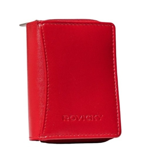 Portfel Skórzany Rovicky Bułeczka Skóra Naturalna Z Suwakiem R-RD-34 CZERWONY 8 x 10 x 2,5 [cm]