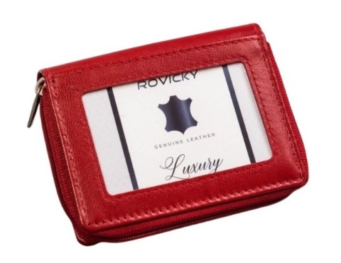 Portfel Skórzany Rovicky Bułeczka Skóra Naturalna Z Suwakiem R-RD-34 CZERWONY 8 x 10 x 2,5 [cm]