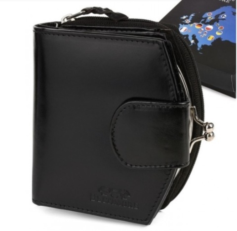 Damski Skórzany Portfel BELTIMORE Z Suwakiem I Klamrą Skóra Licowa Eleganckie Pudełko RFID BTML53 CZERWONY 10,5 x 10 x 3,5 [cm]