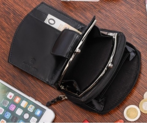 Damski Skórzany Portfel BELTIMORE Z Suwakiem I Klamrą Skóra Licowa Eleganckie Pudełko RFID BTML53 CZERWONY 10,5 x 10 x 3,5 [cm]