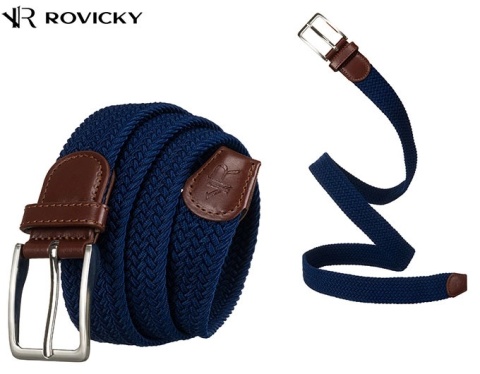 Pasek Gumowa Plecionka Rovicky (PL) Super Rozciągliwy 35 mm Klamra Tradycyjna Antyalergiczna Szeroki Zakres Zapinania GRANATOWY