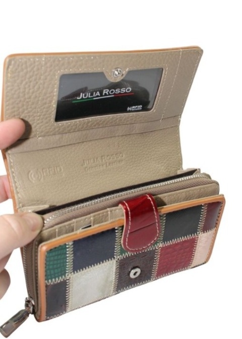 Portfel Damski Skórzany Lakierowany Julia Rosso Duży Z Suwakiem M96 RFID 16 x 10 x 4 [cm]