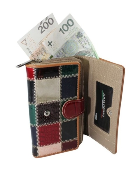 Portfel Damski Skórzany Lakierowany Julia Rosso Duży Z Suwakiem M96 RFID 16 x 10 x 4 [cm]