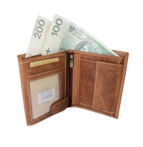 Portfel Męski Skórzany Polska Galanteria (PL) Skóra Licowa Pionowy Bez Zapięcia Znak Zodiaku Strzelec RIFD 12,5 x 9,5 x 2,5 [cm}