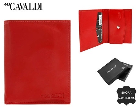 Etui Na Karty Dokumenty Cavaldi Duże Pionowe Skóra Naturalna z Miejscem Na Bilon I Gotówkę RFID N379 CZERWONY 12,5 x 10 x 2 [cm]