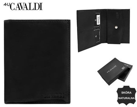 Etui Na Karty Dokumenty Cavaldi Duże Pionowe Skóra Naturalna z Miejscem Na Bilon I Gotówkę RFID N379 CZARNY 12,5 x 10 x 2 [cm]
