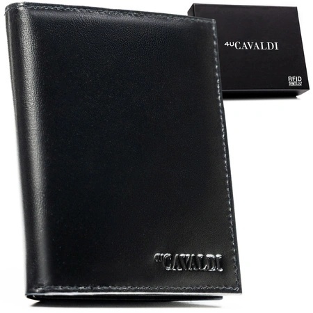 Etui Na Karty Dokumenty Cavaldi Duże Pionowe Skóra Naturalna z Miejscem Na Bilon I Gotówkę RFID N379 CZARNY 12,5 x 10 x 2 [cm]