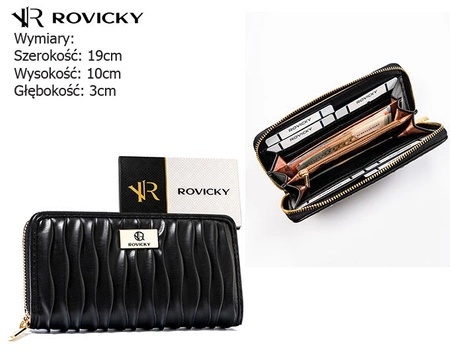 Portfel Damski Skóra Włoska Rovicky (PL) Duży Z Metalowym Suwakiem Piórnik PU R-PFF-01 19,5 x 10,5 x 2  [cm]