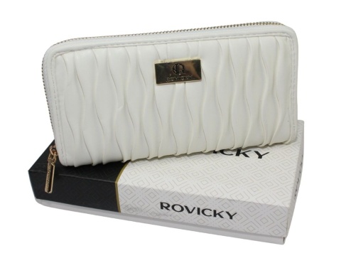 Portfel Damski Skóra Włoska Rovicky (PL) Duży Z Metalowym Suwakiem Piórnik PU R-PFF-01 BIAŁY 19,5 x 10,5 x 2  [cm]