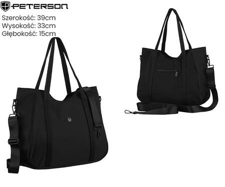 Torebka Damska Shooperka Z Poliestru Peterson (PL) PTN CTY-29 CZARNA 39 x 33 x 15 [cm]