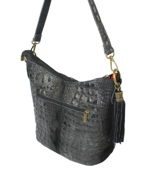 Torebka Skórzana LUKA CROCO MOKKA 26-027 Skóra Naturalna CZARNA Mozajka 27 x 24 x 16 [cm]