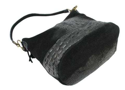 Torebka Skórzana LUKA CROCO MOKKA 26-027 Skóra Naturalna CZARNA Mozajka 27 x 24 x 16 [cm]