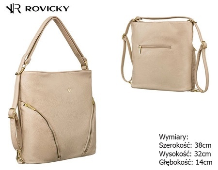 Torebka Z Funkcją Plecaka 2w1 Ze Skóry Włoskiej Ekologicznej Rovicky (PL) R-KP-18-A19 KREMOWA 38 x 32 x 14 [cm]
