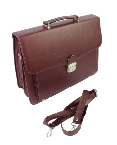 Elegancka I Stylowa Aktówka Na Dokumenty Do Pracy PolskaGalanteria(PL) Skóra Ekologiczna BORDOWA 41 x 30 x 14 [cm]