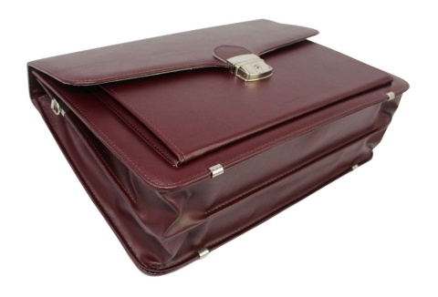Elegancka I Stylowa Aktówka Na Dokumenty Do Pracy PolskaGalanteria(PL) Skóra Ekologiczna BORDOWA 41 x 30 x 14 [cm]