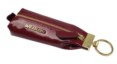Etui Na Klucze MATO GROSSO Skóra Naturalna Kluczówka Prostokątna Na Jeden Komplet Kluczy BORDOWY LAKIEROWANA 14 x 5,5 x 3,5 [cm]